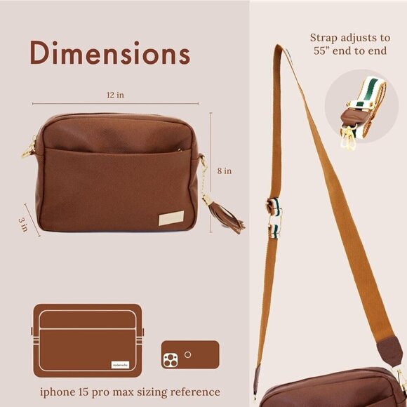 Women Brown Modern+Chic Crossbody Bag Alice Vegan Leather Sling Bag with Pockets - Picture 3 of 6